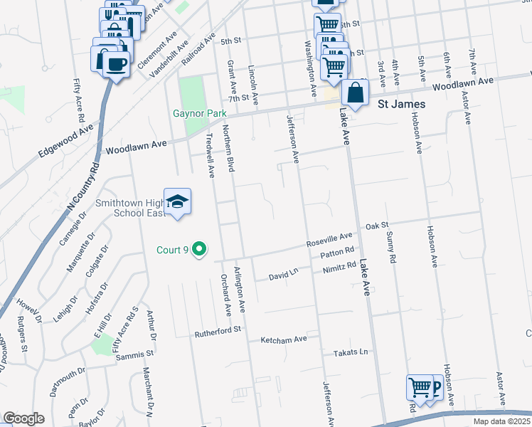 map of restaurants, bars, coffee shops, grocery stores, and more near 16 Wexford Court in Saint James