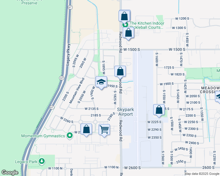 map of restaurants, bars, coffee shops, grocery stores, and more near 1869 1950 South in Woods Cross