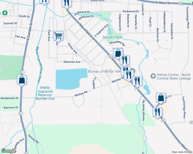 map of restaurants, bars, coffee shops, grocery stores, and more near 114 Martin Dr N in Shelby