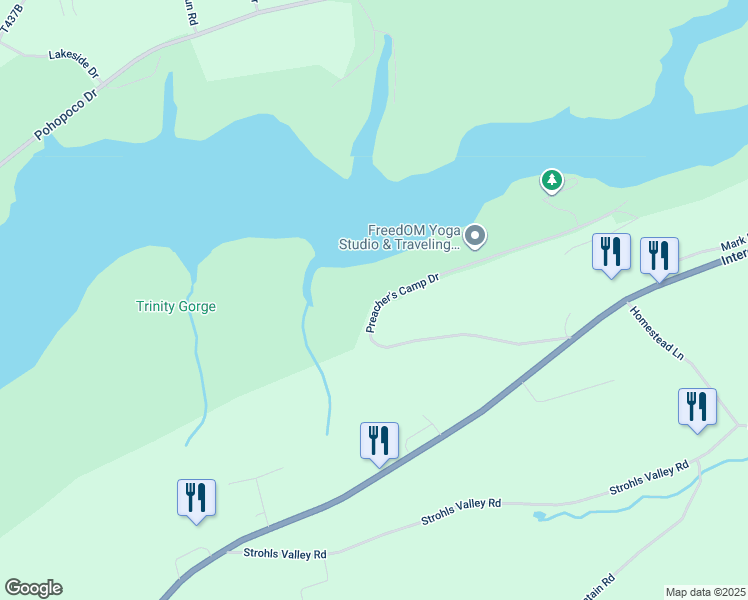 map of restaurants, bars, coffee shops, grocery stores, and more near 585 Preacher's Camp Drive in Lehighton