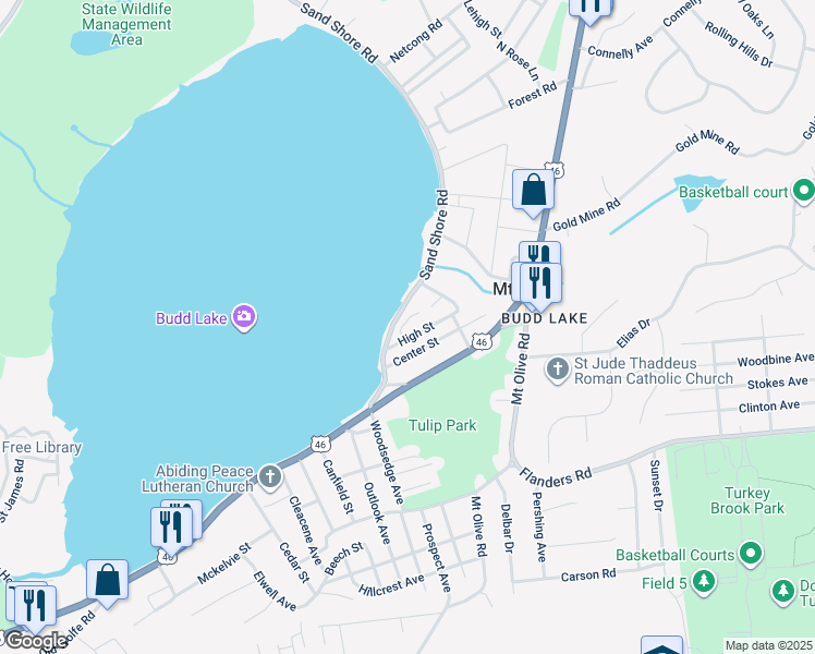 map of restaurants, bars, coffee shops, grocery stores, and more near 50 Winding Hill Drive in Hackettstown