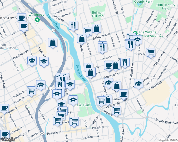 map of restaurants, bars, coffee shops, grocery stores, and more near 12 Willard Street in Garfield