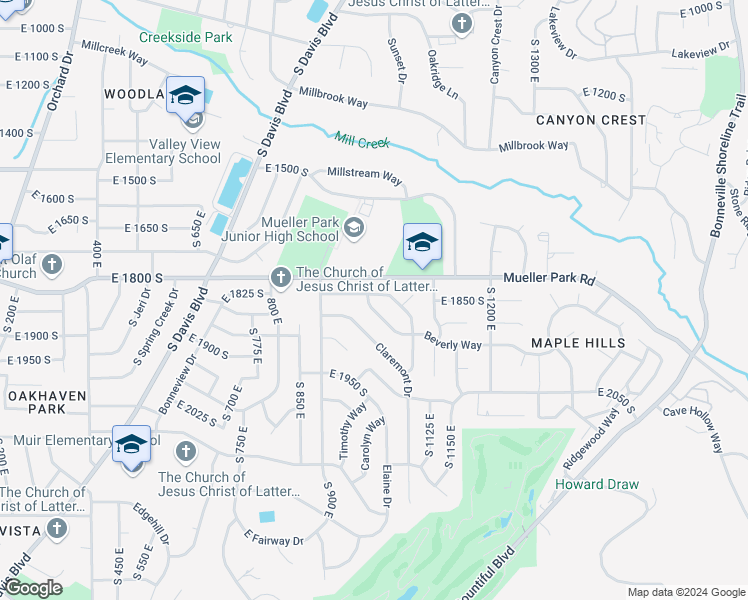 map of restaurants, bars, coffee shops, grocery stores, and more near 1015 Beverly Way in Bountiful