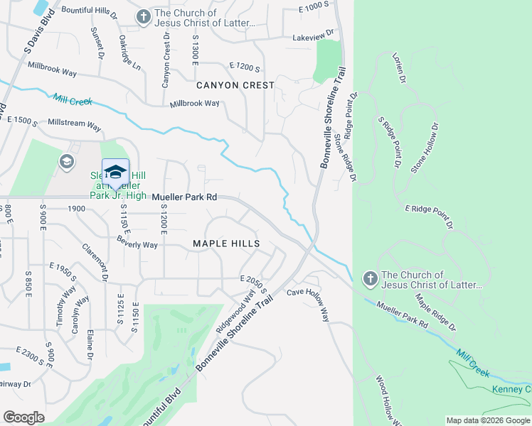 map of restaurants, bars, coffee shops, grocery stores, and more near 1555 Mueller Park Road in Bountiful