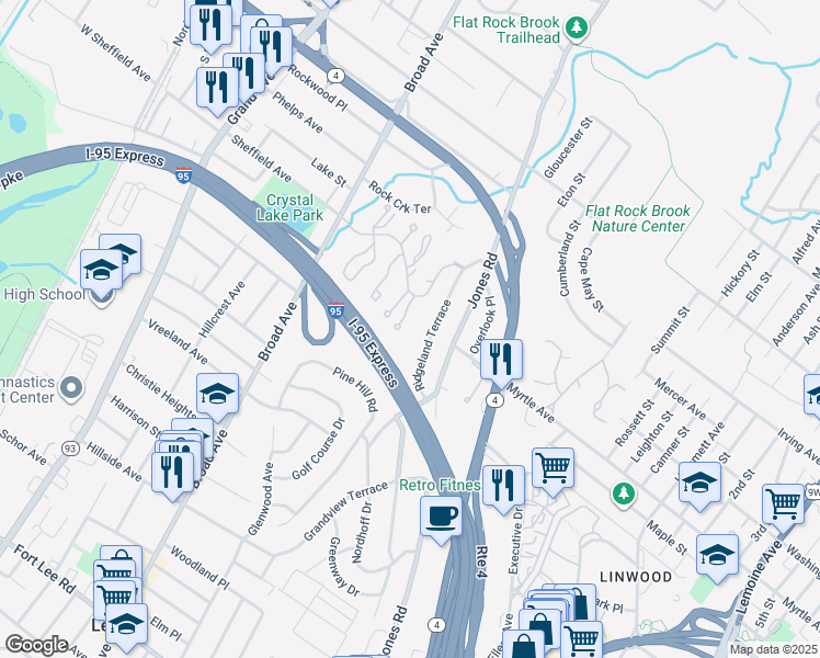 map of restaurants, bars, coffee shops, grocery stores, and more near 61 Eagles Notch Drive in Englewood