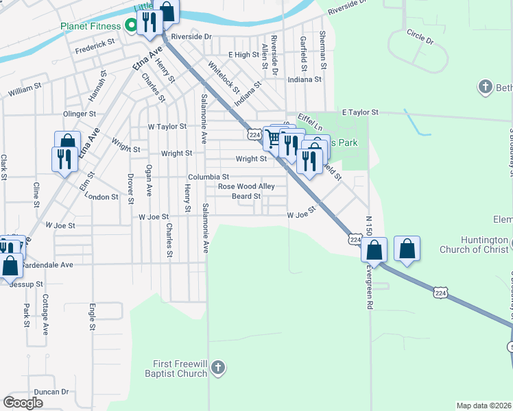 map of restaurants, bars, coffee shops, grocery stores, and more near 262-298 Rosewood Alley in Huntington