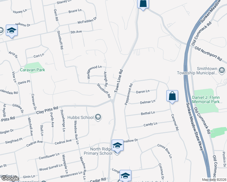 map of restaurants, bars, coffee shops, grocery stores, and more near 163 Town Line Road in East Northport