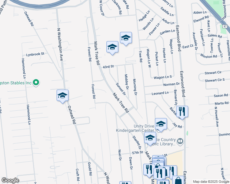 map of restaurants, bars, coffee shops, grocery stores, and more near 202 Mark Tree Road in Centereach