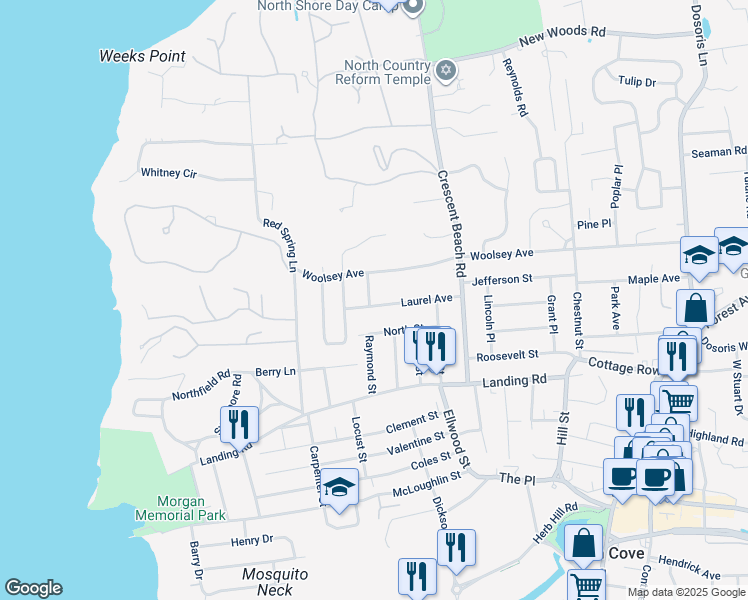 map of restaurants, bars, coffee shops, grocery stores, and more near 36 Laurel Avenue in Glen Cove