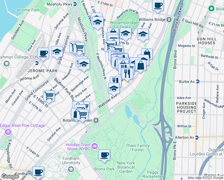 map of restaurants, bars, coffee shops, grocery stores, and more near 3044 Decatur Avenue in Bronx