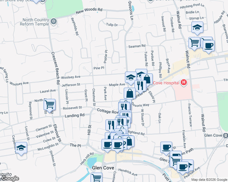 map of restaurants, bars, coffee shops, grocery stores, and more near 9 Leonard St in Glen Cove