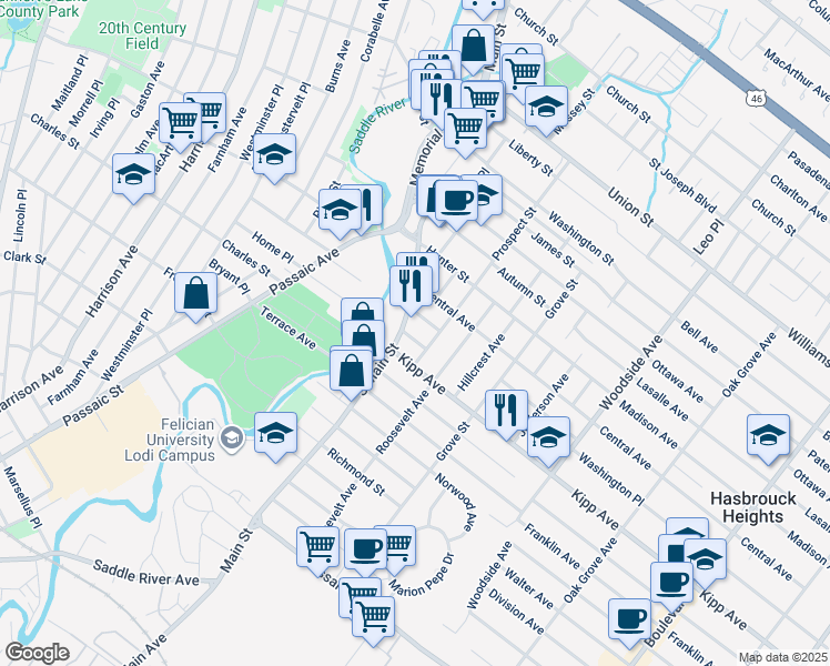 map of restaurants, bars, coffee shops, grocery stores, and more near 18 Adams Place in Lodi