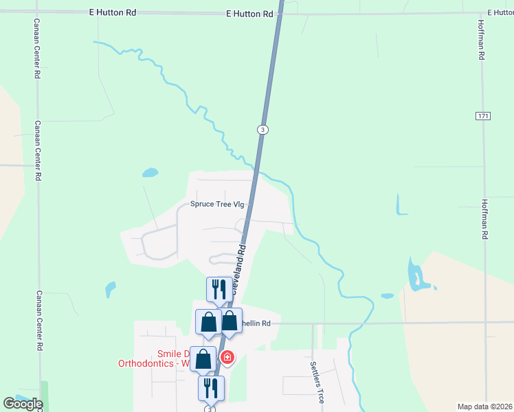 map of restaurants, bars, coffee shops, grocery stores, and more near 5845 Cleveland Road in Wooster