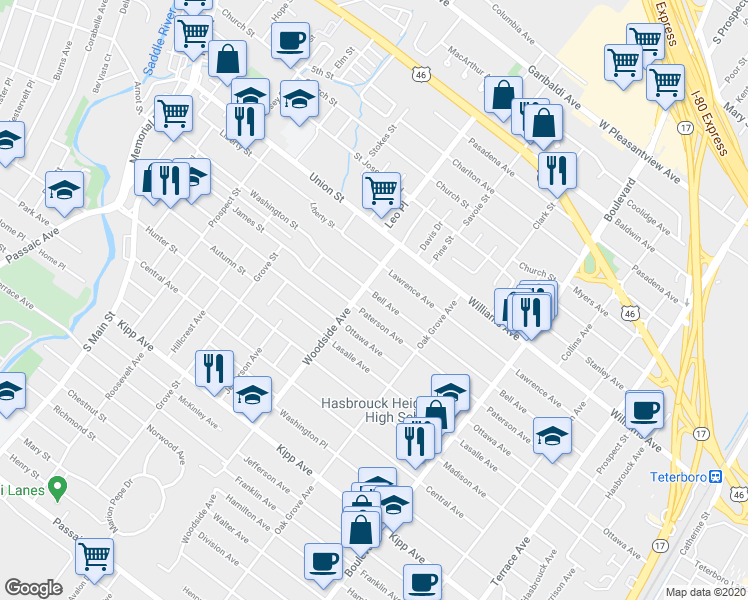 map of restaurants, bars, coffee shops, grocery stores, and more near 242 Bell Avenue in Lodi