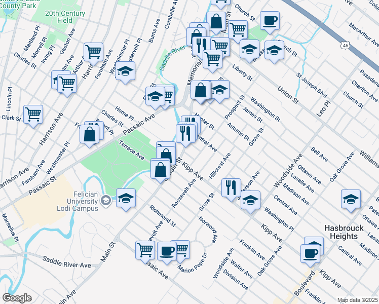 map of restaurants, bars, coffee shops, grocery stores, and more near 18 Adams Place in Lodi
