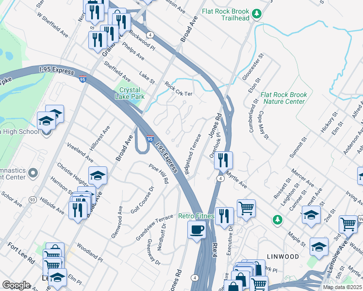 map of restaurants, bars, coffee shops, grocery stores, and more near 61 Eagles Notch Drive in Englewood
