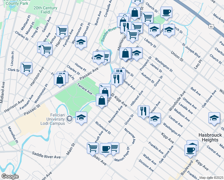 map of restaurants, bars, coffee shops, grocery stores, and more near 18 Adams Place in Lodi