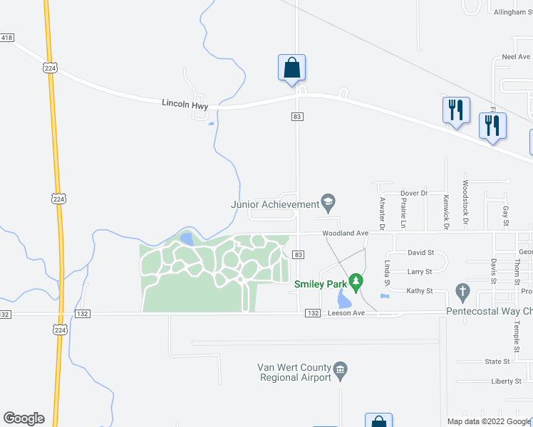 map of restaurants, bars, coffee shops, grocery stores, and more near 10919-10959 Woodland Avenue in Van Wert