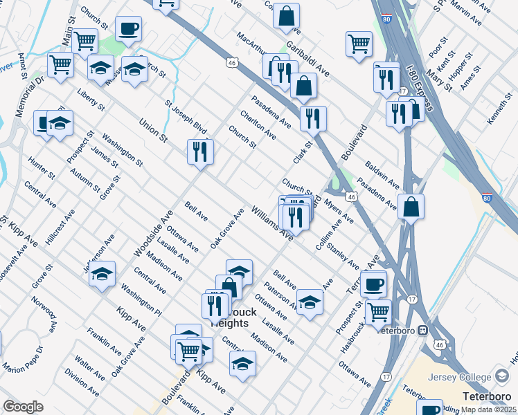 map of restaurants, bars, coffee shops, grocery stores, and more near 343 Union Street in Lodi