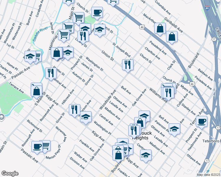 map of restaurants, bars, coffee shops, grocery stores, and more near 188 Paterson Avenue in Lodi