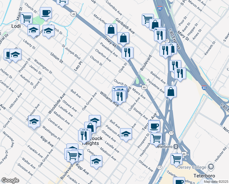 map of restaurants, bars, coffee shops, grocery stores, and more near 11-43 Hoehn Street in Lodi