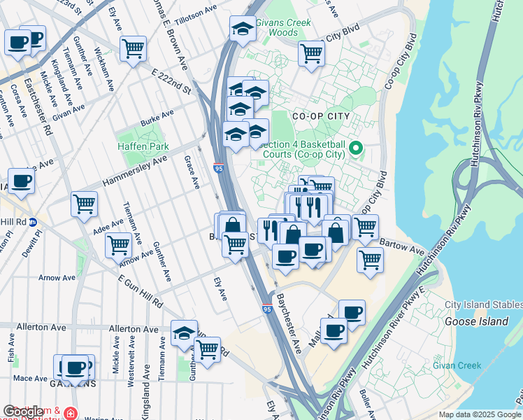 map of restaurants, bars, coffee shops, grocery stores, and more near 120 Aldrich Street in Bronx