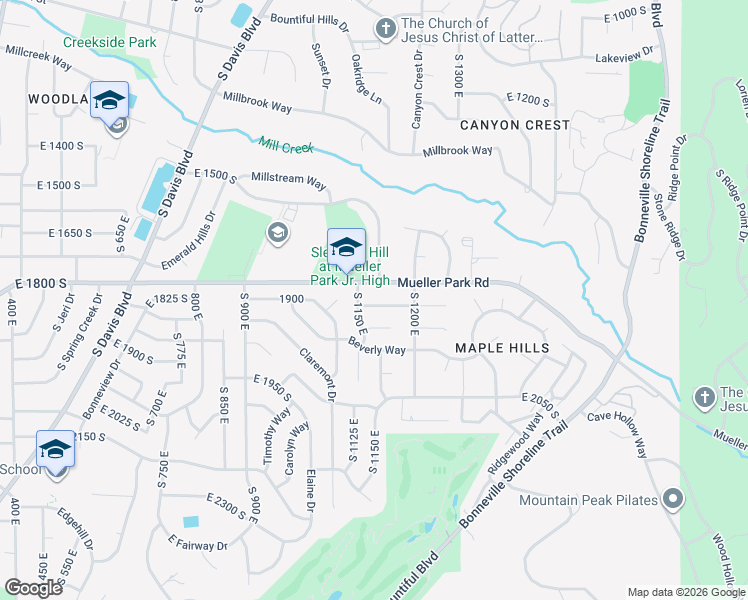 map of restaurants, bars, coffee shops, grocery stores, and more near 1181 East 1850 South in Bountiful