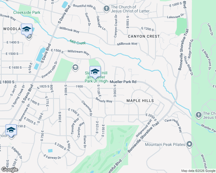 map of restaurants, bars, coffee shops, grocery stores, and more near 1181 East 1850 South in Bountiful