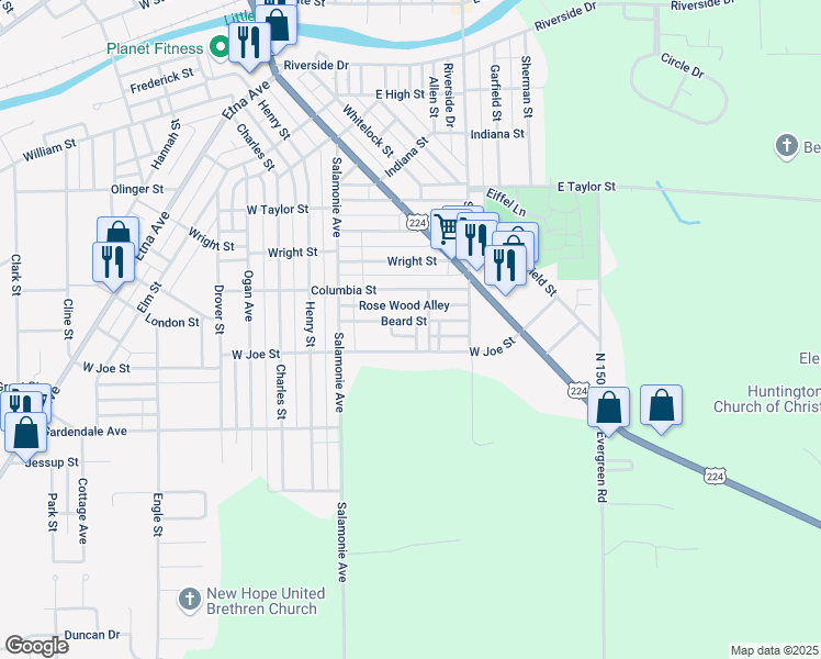 map of restaurants, bars, coffee shops, grocery stores, and more near 1345 Cycle Avenue in Huntington