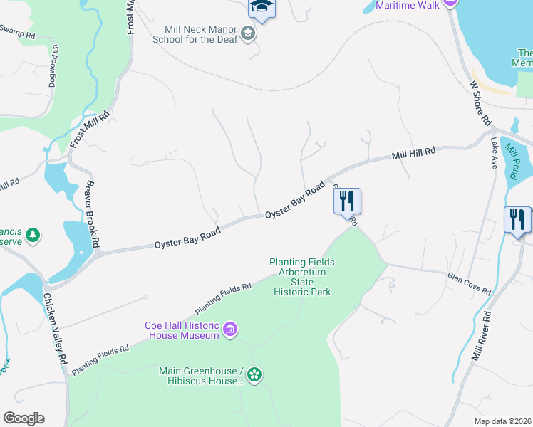 map of restaurants, bars, coffee shops, grocery stores, and more near 357 Oyster Bay Road in Mill Neck