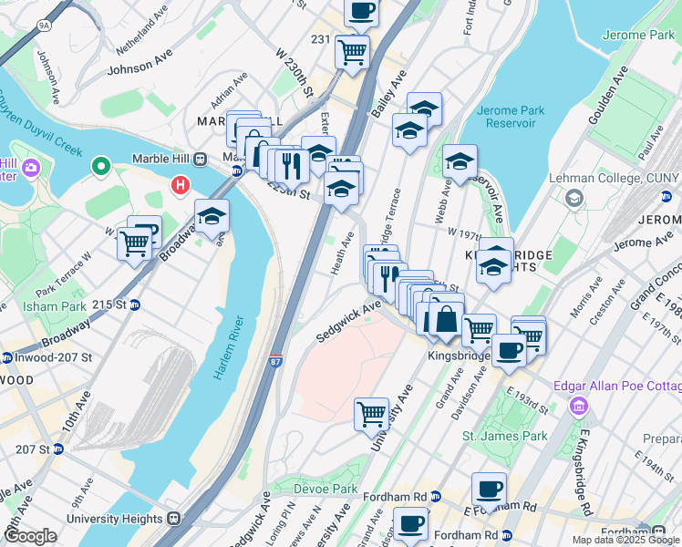map of restaurants, bars, coffee shops, grocery stores, and more near 2667 Kingsbridge Terrace in Bronx