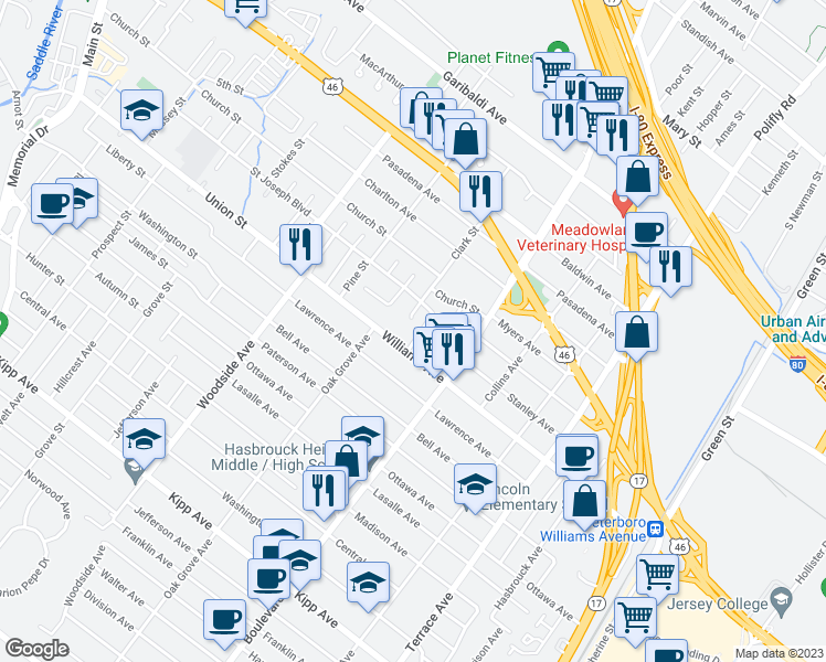 map of restaurants, bars, coffee shops, grocery stores, and more near 25 Hoehn Street in Lodi