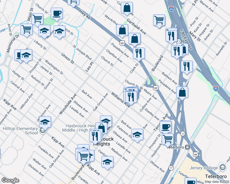 map of restaurants, bars, coffee shops, grocery stores, and more near 343 Union Street in Lodi