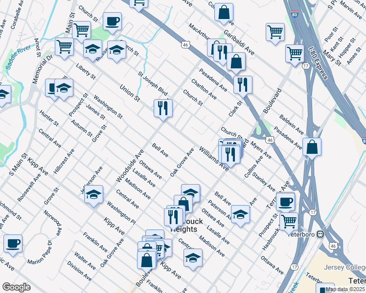 map of restaurants, bars, coffee shops, grocery stores, and more near 113 Lawrence Avenue in Lodi