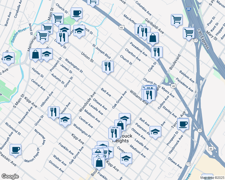 map of restaurants, bars, coffee shops, grocery stores, and more near 271 Bell Avenue in Lodi