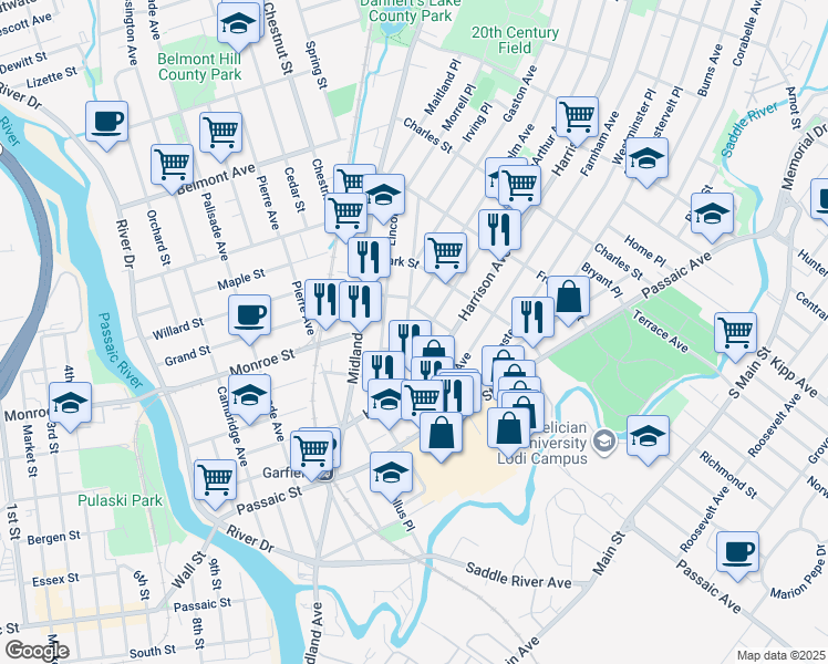 map of restaurants, bars, coffee shops, grocery stores, and more near 88 Macarthur Avenue in Garfield