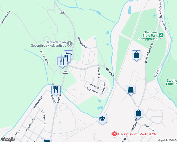 map of restaurants, bars, coffee shops, grocery stores, and more near 433 Chapman Court in Hackettstown