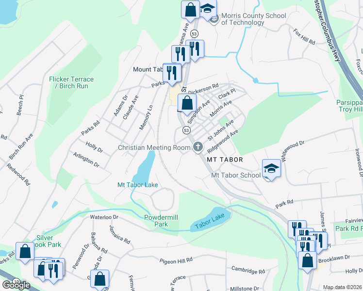 map of restaurants, bars, coffee shops, grocery stores, and more near 28 Circle Drive in Parsippany-Troy Hills