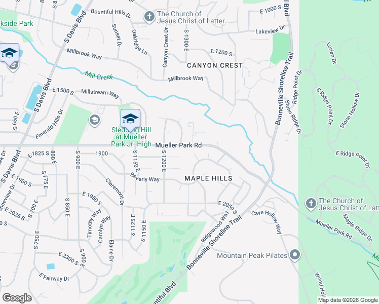 map of restaurants, bars, coffee shops, grocery stores, and more near 1289 East 1850 South in Bountiful