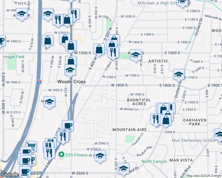 map of restaurants, bars, coffee shops, grocery stores, and more near 1840 South 200 West in Bountiful