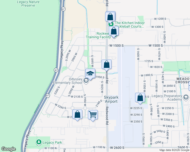 map of restaurants, bars, coffee shops, grocery stores, and more near 1869 1950 South in Woods Cross