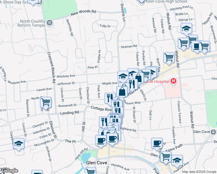 map of restaurants, bars, coffee shops, grocery stores, and more near 9 Leonard Street in Glen Cove