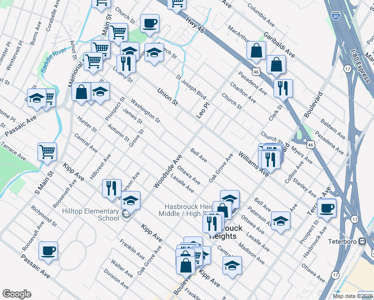 map of restaurants, bars, coffee shops, grocery stores, and more near 242 Bell Avenue in Lodi