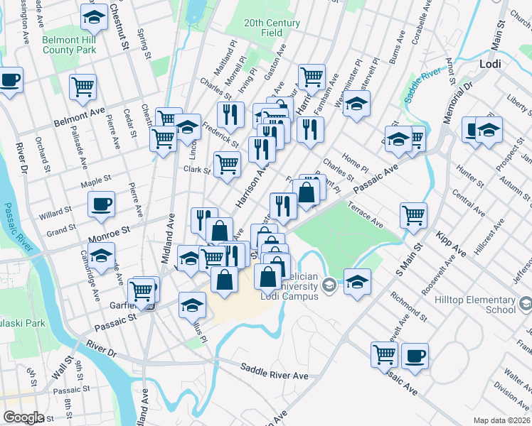map of restaurants, bars, coffee shops, grocery stores, and more near 78 Westminster Place in Garfield