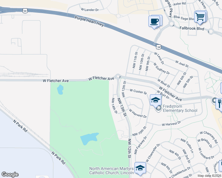 map of restaurants, bars, coffee shops, grocery stores, and more near 5824 Northwest 14th Court in Lincoln