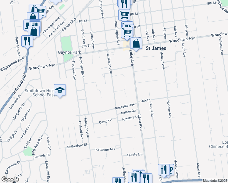 map of restaurants, bars, coffee shops, grocery stores, and more near 2 Annemarie Drive in Saint James