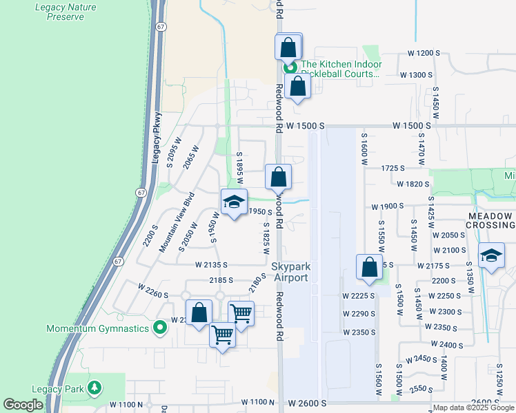 map of restaurants, bars, coffee shops, grocery stores, and more near 1869 1950 South in Woods Cross
