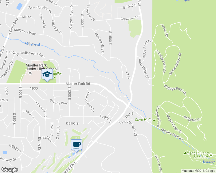 map of restaurants, bars, coffee shops, grocery stores, and more near 1501 Mueller Park Road in Bountiful