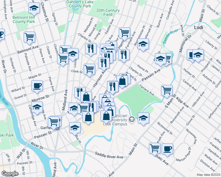 map of restaurants, bars, coffee shops, grocery stores, and more near 78 Westminster Place in Garfield