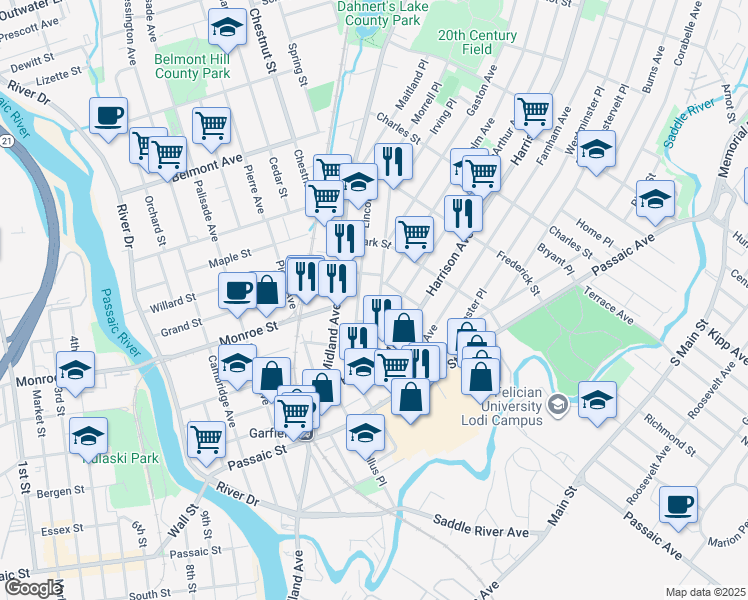 map of restaurants, bars, coffee shops, grocery stores, and more near 146 Lincoln Place in Garfield